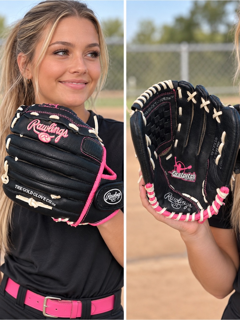 Rawlings WFP115 11.5” Fastpitch Softball Glove Black Pink Leather Palm